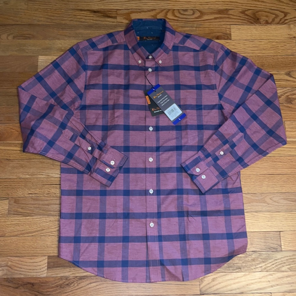 Brand new with tags Navy and pink/red patterned button down
